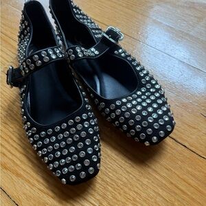 Rhinestone Embellished Mary Jane Flats